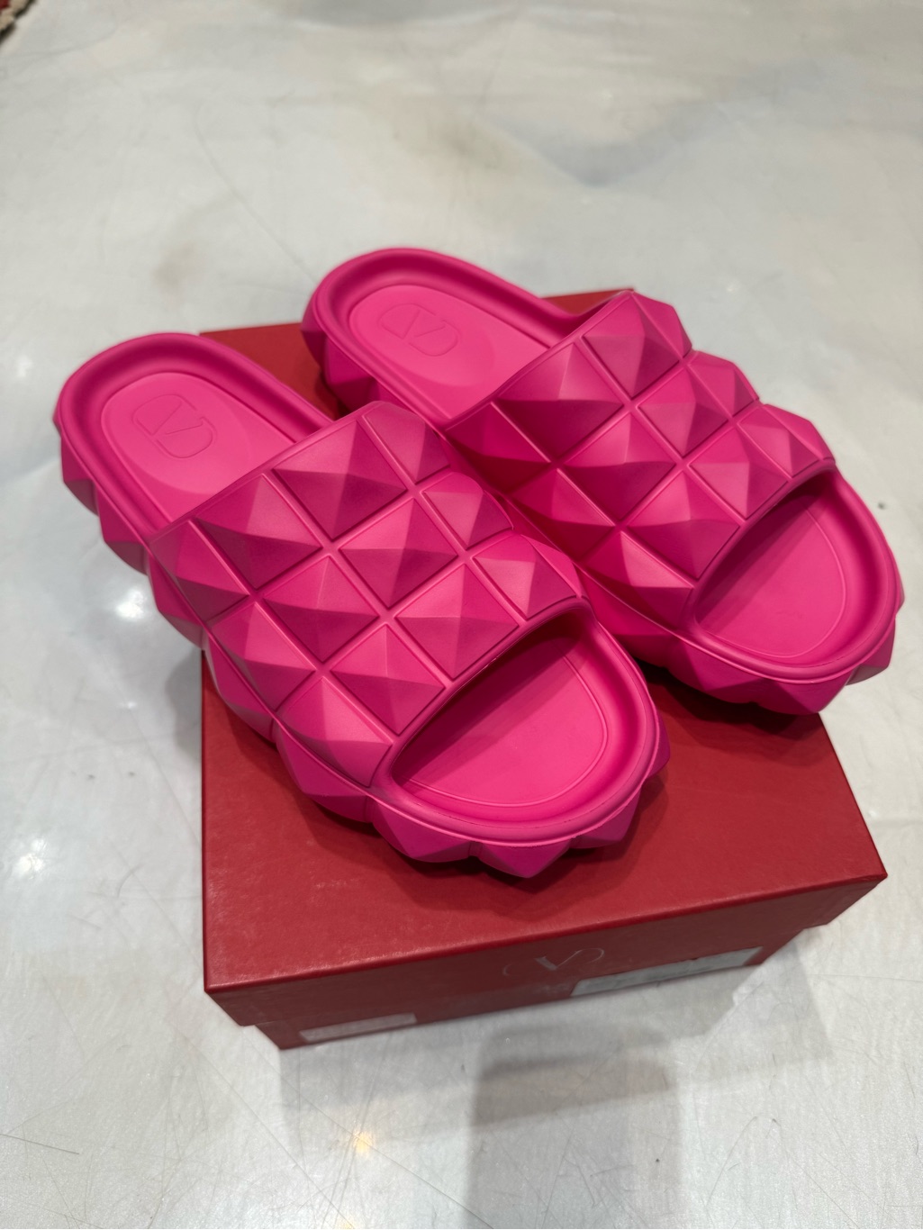 Valentino Garavani Pink Pyramid-Stud Slide Sandals